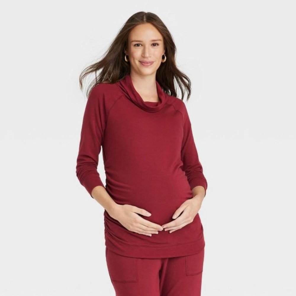 Pullover Maternity Sweatshirt-Red-Ingrid & Isabel